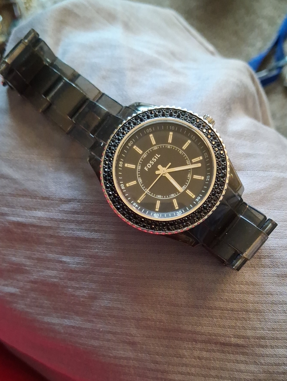 Fossil Black Crystal-Accented Women's Bracelet Watch